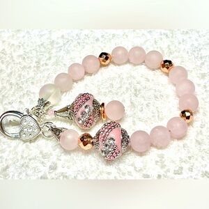 Elegant matte Rose Quartz/Indonesian Beaded Bracelet